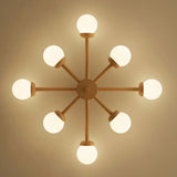 Lámpara de techo Sputnik LED regulable de madera para dormitorio, 6/8 luces