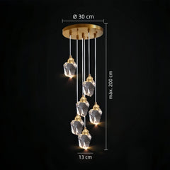 Lampara colgante para escalera de cristal con diseño diamante dorado moderno