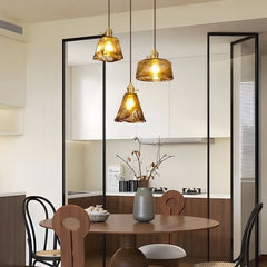 Lámpara colgante vintage de vidrio ámbar regulable en altura para comedor