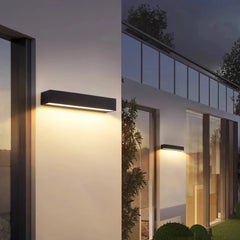 Aplique de pared exterior LED rectangular moderno negro de metal para porche
