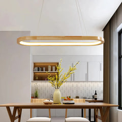 Lámpara colgante ovalada de madera nórdica con LED regulable en altura para comedor
