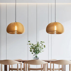 Lámpara colgante de madera LED japonesa con forma de calabaza