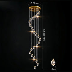 Lampara colgante para escalera de cristal con diseño diamante dorado moderno