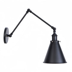 Aplique de pared con brazo articulado industrial de metal para mesilla de noche