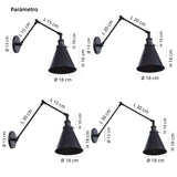 Aplique de pared con brazo articulado industrial de metal para mesilla de noche