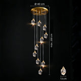 Lampara colgante para escalera de cristal con diseño diamante dorado moderno