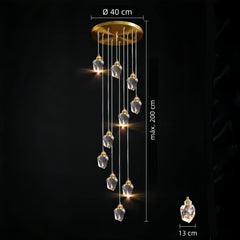 Lampara colgante para escalera de cristal con diseño diamante dorado moderno