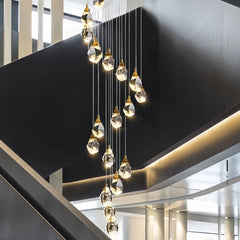 Lampara colgante para escalera de cristal con diseño diamante dorado moderno