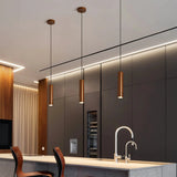 Lámpara colgante de madera nórdica cilíndrica LED para comedor
