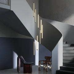 Lampara colgante para escaleras larga LED regulable diseño moderno