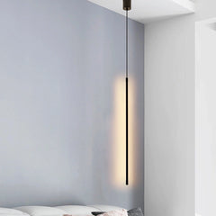 Lámpara colgante lineal LED negra minimalista con luz suave para mesita de noche