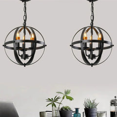 Lámpara colgante industrial vintage negra de metal con esfera para comedor