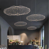 Lámpara colgante nube LED moderna de malla metálica para comedor