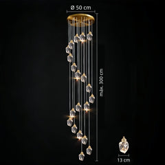 Lampara colgante para escalera de cristal con diseño diamante dorado moderno