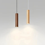 Lámpara colgante de madera nórdica cilíndrica LED para comedor