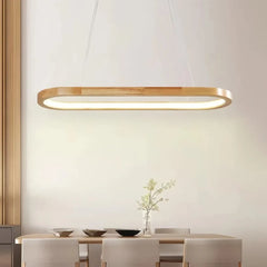 Lámpara colgante ovalada de madera nórdica con LED regulable en altura para comedor