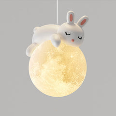 Lámpara colgante de tres luces LED infantil con diseño de osos y conejos para isla de cocina