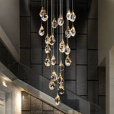 Lampara colgante para escalera de cristal con diseño diamante dorado moderno
