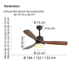 Ventilador de techo con luz con aspas de madera nórdico LED silenciosos DC para salón