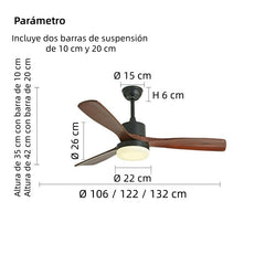 Ventilador de techo con luz con aspas de madera nórdico LED silenciosos DC para salón