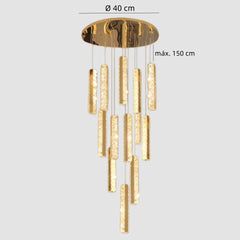 Lámpara colgante escalera larga de cristal dorado moderna led regulable