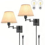 Aplique de pared de tela LED articulado con enchufe para mesita de noche