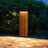 Baliza de jardín rectangular moderna LED IP65 con acabado de efecto madera