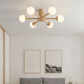 Lámpara de techo Sputnik LED regulable de madera para dormitorio, 6/8 luces