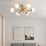 Lámpara de techo Sputnik LED regulable de madera para dormitorio, 6/8 luces