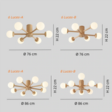 Lámpara de techo Sputnik LED regulable de madera para dormitorio, 6/8 luces