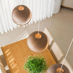 Lámpara colgante moderna de madera LED tipo campana para comedor