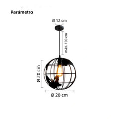 Lámpara Colgante Globo Industrial Negra de Metal para Comedor