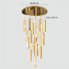 Lámpara colgante escalera larga de cristal dorado moderna led regulable