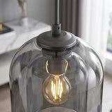 Lámpara colgante de cristal moderna regulable en altura con doble pantalla para comedor