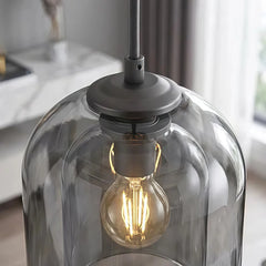 Lámpara colgante de cristal moderna regulable en altura con doble pantalla para comedor
