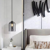 Lámpara colgante de cristal moderna regulable en altura con doble pantalla para comedor