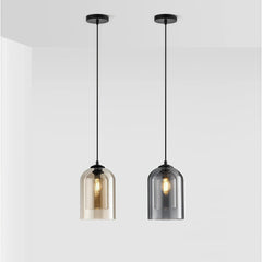Lámpara colgante de cristal moderna regulable en altura con doble pantalla para comedor