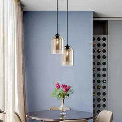 Lámpara colgante de cristal moderna regulable en altura con doble pantalla para comedor