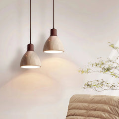 Lámpara colgante de travertino y madera, moderna y regulable en altura para comedor