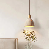 Lámpara colgante de travertino y madera, moderna y regulable en altura para comedor