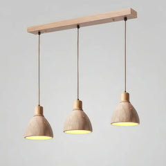 Lámpara colgante de travertino y madera, moderna y regulable en altura para comedor