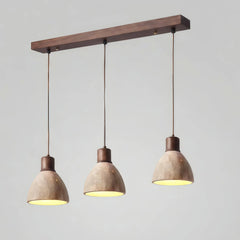 Lámpara colgante de travertino y madera, moderna y regulable en altura para comedor
