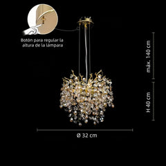 Lámpara colgante de cristal dorada LED tipo rama de lujo para comedor
