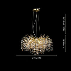 Lámpara colgante de cristal dorada LED tipo rama de lujo para comedor
