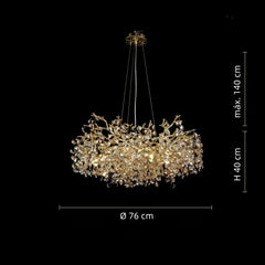 Lámpara colgante de cristal dorada LED tipo rama de lujo para comedor