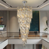 Lámpara colgante para escalera de cristal plateado grande con LED de lujo