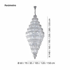 Lampara colgante para escalera de cristal gran tamaño con LED lujo