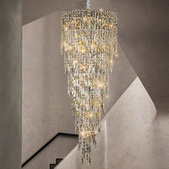 Lámpara colgante para escalera de cristal plateado grande con LED de lujo