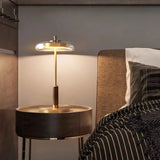 Lámpara de mesa vintage con LED, vidrio y madera de nogal para salón