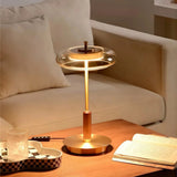 Lámpara de mesa vintage con LED, vidrio y madera de nogal para salón